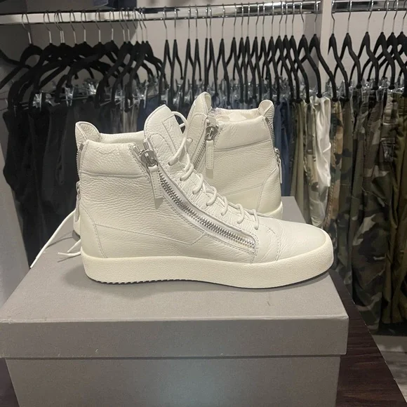 Giuseppe Zanotti White May London High-Top Silver Zipper Sz 43/10 Designer - Picture 5 of 15